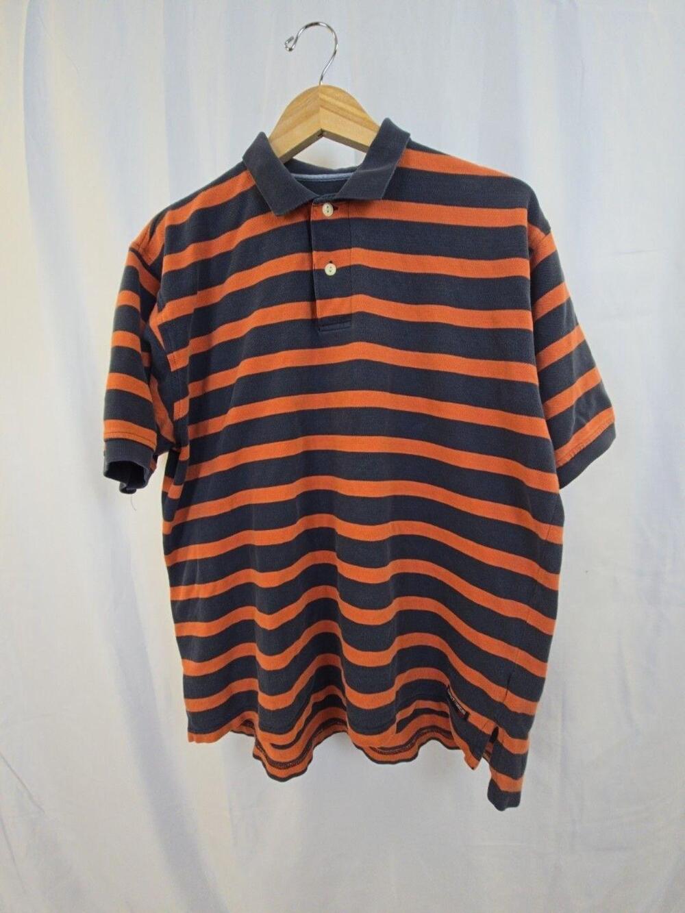 Britches Polo Shirt Mens XL Blue Orange Stripe Pique Cotton Short Sleeve